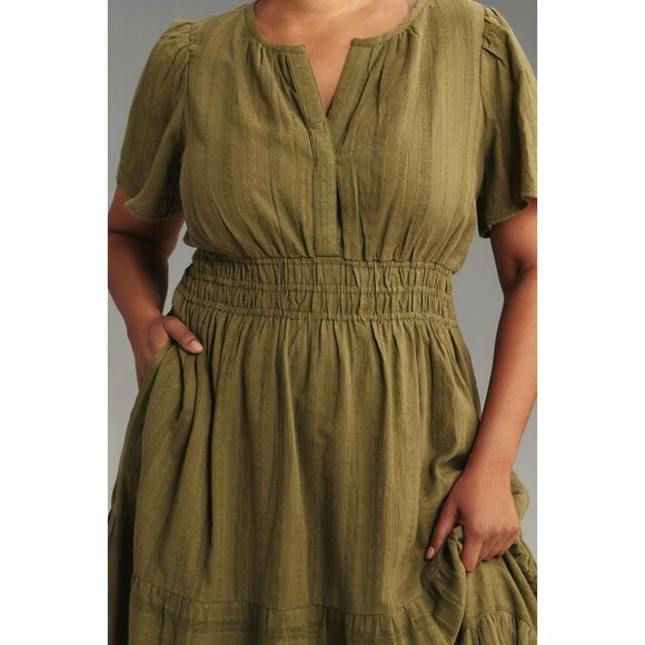NWT Anthropologie Somerset Maxi in Moss Green Embroidered Tiered Cotton Dress L - Picture 2 of 7